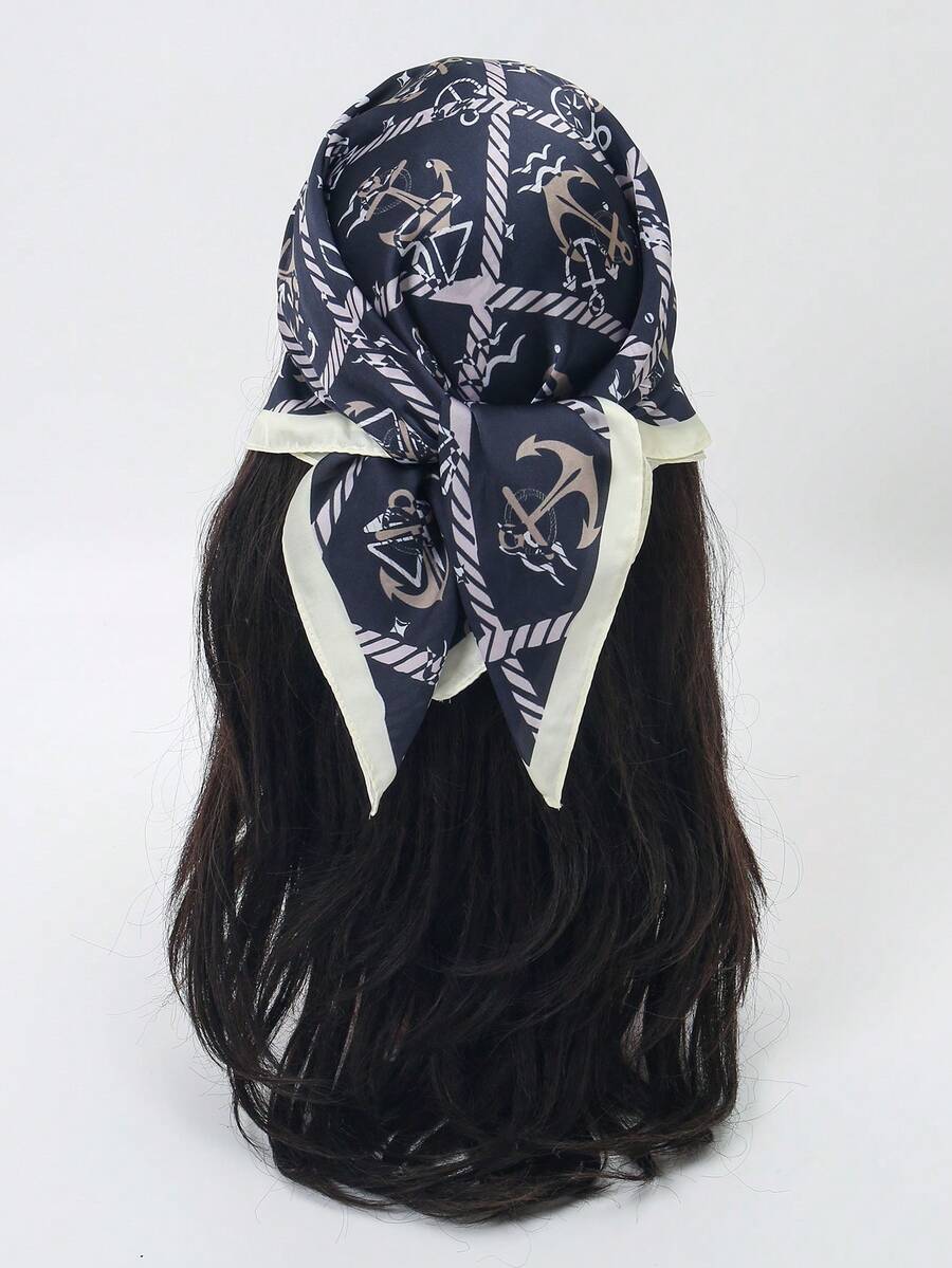 1pc Women's Geometric Pattern Bandana Scarf, Versatile Daily Wear - Multicolor - View 1