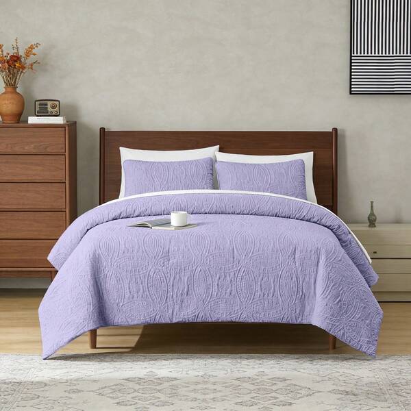 3pcs Elegant Microfiber Quilt Set - Soft & Lightweight, Rectangular Square Pattern Bedspread & Pillow Shams In Beige/Gray - Soundwave Technology Embossed, 100% Polyester For All-Season Comfort - Machine Washable