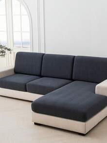 1pc Dark Grey Elastic Sofa Seat Cushion Cover, Backrest Cover, Protects Sofa, Dust-Proof And Dirt-Resistant, Removable And Washable, Suitable For All Seasons, Ideal For Living Room Decor - Dark Grey - View 5