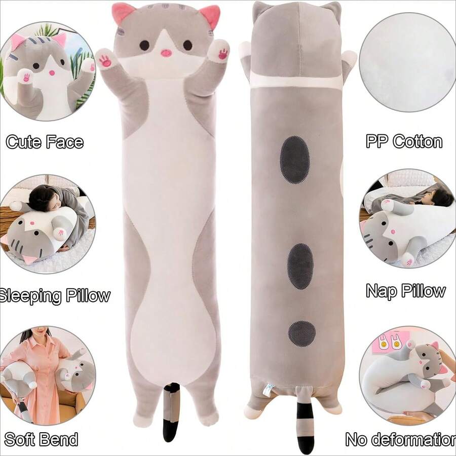 Kekeso Almohada Gigante de Gato de Peluche con Dibujos para el Cuerpo del Gatito, Juguete para NiñOs y Novias (70cm/27.55inch, Gray) - Gris 110 - Ver 1