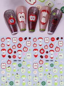 2pcs 5D Embossed Cartoon Apple Nail Stickers, Cute Fruit Button Sewing Pattern Self-Adhesive Nail Decals, Sweet & Lovely Nail Art Decoration For Daily Casual DIY - Multicolor - View 9