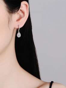 1 pieza Pendientes elegantes para mujer, pendientes colgantes de cobre con incrustaciones de circonita, forma de gota de agua color plata, adecuados para uso diario y fiestas de mujeres, pendientes colgantes de joyería para mujer, regalo para amigas - EstiloA - Ver 5