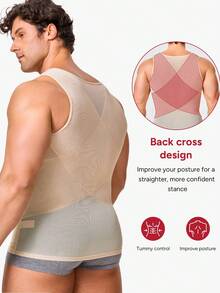 TAILONG Men's Plus Size Summer Mesh Breathable Tummy Control Body Shaper Tank Top High Elasticity Crisscross Back Compression Shirt For Gym Daily - Beige - View 3