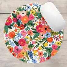 1 pièce Tapis de souris rond vintage à motif floral, style pastoral frais, antidérapant pour le bureau et le jeu, imperméable et résistant à l'usure, base blanc laiteux avec un motif floral vibrant peint à la main, apporte une ambiance de campagne printanière, surface en tissu lisse, positionnement précis de la souris pour le travail de bureau quotidien et les jeux légers, fond en caoutchouc antidérapant, bords cousus durables, design rond compact s'adapte aux bureaux, excellent article pour les amateurs de fleurs, les étudiants et les employés de bureau - Voir 2