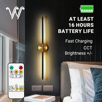wamblz أضواء LED قابلة للشحن بمصابيح حائطية مغناطيسية بجهاز تحكم عن بعد تعمل ببطارية، طول 80 سم، ثلاثية الألوان قابلة للتعتيم وبوظيفة مؤقت، سهلة التركيب، مناسبة للممرات والغرف والصالات والمكاتب والخلفيات والشقق المؤجرة، باللون الأسود والذهبي