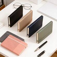 1pc A7 Mini Hardcover Notebook, Gray Striped PU Cover With Elastic Band & Pen Holder, 11x7.5cm Pocket Journal For Travel, School & Office, Portable Daily Notepad - A7 - View 4
