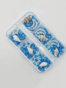 各种蓝色海洋主题美甲装饰品 - 贝壳、珍珠、亮片、星星，适合海洋主题DIY美甲 - 彩色 - 查看 2