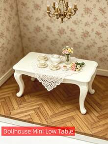 Miniature Model House Carved Leg Table, (Non-Wooden) European Style Low Table Model, Realistic Mini Coffee Table, Fairy House Furniture, Miniature Scene Decoration, Photography Prop Table Accessory - European-style Low Table - View 1