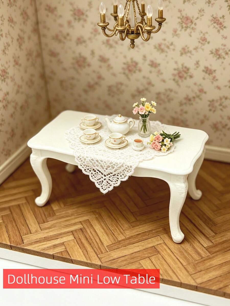 Miniature Model House Carved Leg Table, (Non-Wooden) European Style Low Table Model, Realistic Mini Coffee Table, Fairy House Furniture, Miniature Scene Decoration, Photography Prop Table Accessory - European-style Low Table - View 1