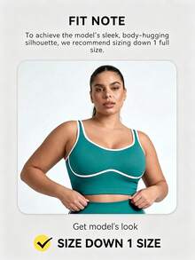 Bra Yoga Tanpa Jahitan untuk Wanita Ukuran Plus, Trim Warna Kontras, Bentuk U-Back, Tanpa Bantalan, untuk Kebugaran dan Lari - Teal Blue - View 4