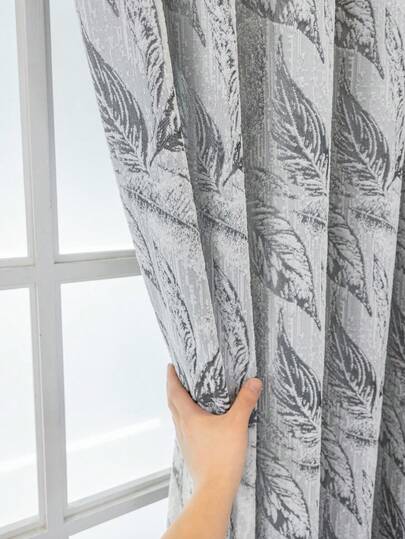 1 tấm rèm trang trí bằng polyester đục lỗ, chống tia UV, họa tiết sọc lá màu xám, kiểu treo có túi luồn thanh rèm, không tẩy trắng, dệt trơn, chủ đề nghệ thuật phòng ngủ, cách nhiệt bán cản sáng, giảm tiếng ồn - Lý tưởng cho phòng ngủ, nhà nông thôn và trường học để có giấc ngủ sâu (Trọng lượng vải 280g)