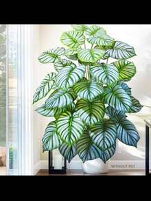 60-85-130cm / Cây nhân tạo nhiệt đới, Lá Philodendron giả cỡ lớn, Cành cây Thiên Điểu nhân tạo, Thích hợp trang trí nhà cửa, sân vườn, văn phòng trong nhà, Không kèm chậu, Trang trí phòng, Trang trí đám cưới, Trang trí nhà, Trang trí phòng ngủ - Sọc trắng - Xem 3