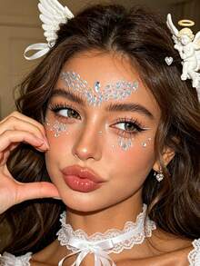 3D Colorful Geometric Pattern Y2K Style Face Gems, DIY Glitter Rhinestones Suitable For Music Festivals, Carnivals, Valentine's Day Parties - White - View 4