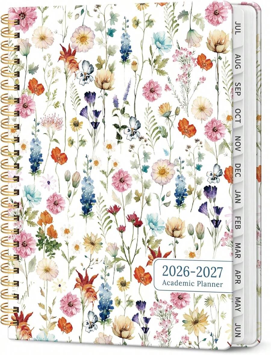 Planner 2026-2027, Academic Year Monthly And Weekly Calendar Planner, Jul 2026 - Jun 2027, Hardcover Teacher Student Planning Agenda Book With Tabs, Perfect For School Office Supplies, 6.3" X 8.5" - Wildflowers - Màu A - Xem 1