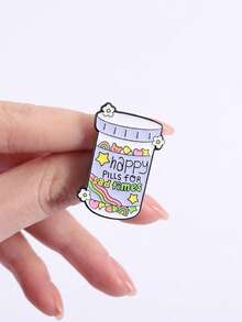 1/2 pièces Ensemble d'épingles émail "Happy Pills", organiseur de pilules hebdomadaire style chien de bande dessinée et broche bouteille de pilules ours, épingles de revers en alliage de zinc style dopamine, accessoires vestimentaires mignons et colorés pour toutes les saisons, cadeau esthétique amusant pour les femmes - Multicolore - Voir 7