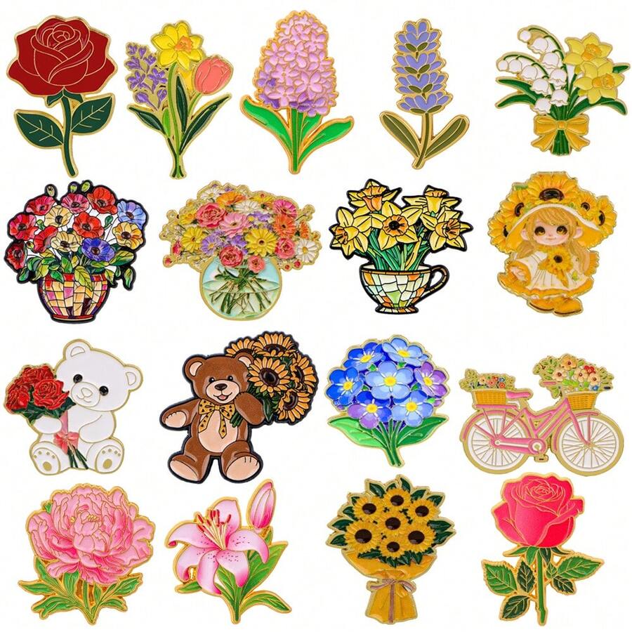 Broches femininos da série Flores Coloridas para mochilas, broches masculinos para roupas, alfinetes de liga de zinco com esmalte macio, acessórios de joalheria, presentes de Natal.