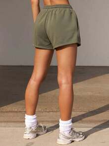 Speed mate Drawstring Waist Slant Pocket Sports Shorts, Drawstring Shorts, Knit Shorts - Olive Green - View 4