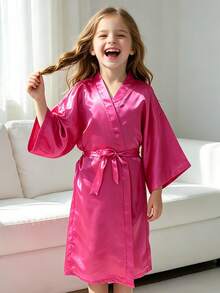 Tween Girl Pink Printed "Birthday Princess" Casual Loose Waist Tie Robe - Multicolor - View 4