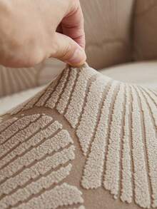 1pc Plush Leaf Pattern Stretch Sofa Cover, Nordic Modern Polyester Dust-Proof Anti-Slip Thickened Sofa Slipcover, Fits 1/2/3/4 Seater Sofa, Suitable For All Seasons - Camel - View 4