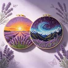 European Style Landscape Hand Embroidery DIY Kit, Starry Sky & Lavender Embroidery Decor, Hanging Wall Art, Handmade Gift For Friends, Beginner Embroidery Tool Set - Multicolor - View 12