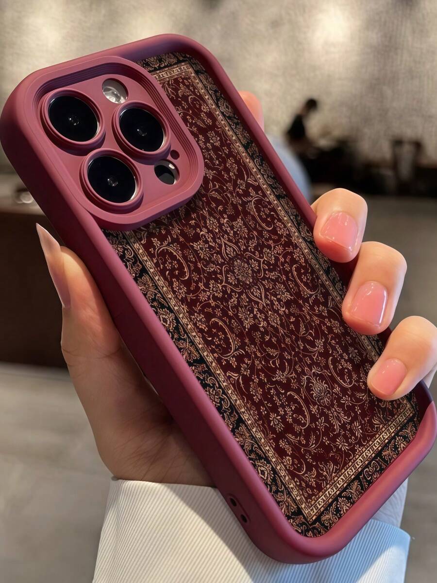 Ốp lưng điện thoại Dopamine Creative Vintage Persian Floral Print với khung viền chuyển màu cổ điển, phù hợp với 16/17 Pro Max, bảo vệ toàn thân chống sốc, thiết kế tối giản, phong cách hoạt hình dễ thương, bảo vệ điện thoại hoàn hảo, tương thích với Honor X7/Galaxy A56 5G/ Smart 8/ Hot 40/Transsion Spark 30C/Spark Go 2024/ Note 14 5G/ E22/E22i/ A54 - Màu Đỏ Sâu - Xem 1