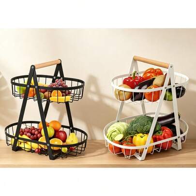 Frutero de metal duradero con dos o tres estantes extraíbles: un organizador de encimera que ahorra espacio, adecuado para cocinas, refrigeradores, despensas y mesas de comedor; diseño rectangular resistente, un accesorio de cocina moderno | construcción duradera, frutero