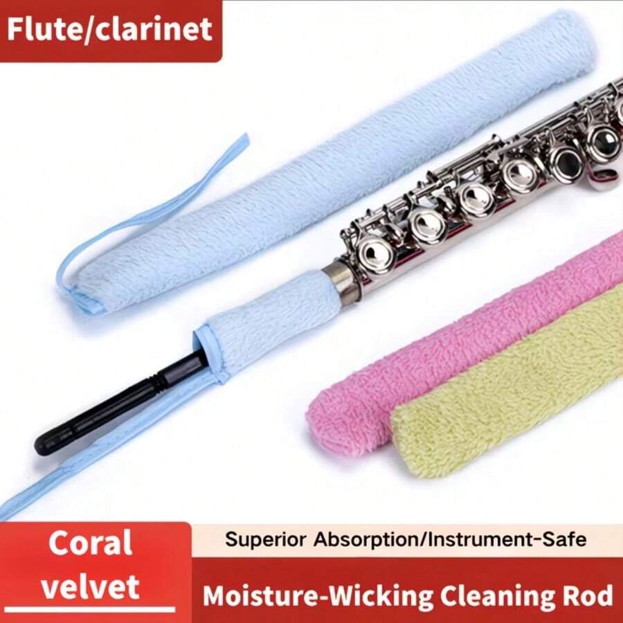 1pc Universal Flute Cleaning Swab, Soft White Microfiber Material With Flexible Plastic Rod And Anti-Scratch Head, Multi-Functional Cleaning Swab For Clarinet, Trumpet And Saxophone - Multicolor - View 1