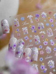 1pc Minimalist Dry Flower Nail Sticker, Modern Nail Art Decoration Sticker For DIY - Multicolor - View 1