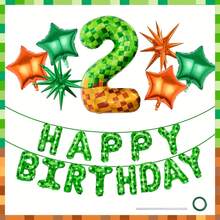 40-Inch Green Pixel Miner Digital Aluminum Foil Decorative Balloon, 0-9 Digital Balloons And Star-Shaped Balloon Set, Pixel Birthday Letter Aluminum Foil Balloons, Orange/Green Pentagram Balloons, Green/Orange Explosion Star Aluminum Foil Balloons, Suitable For Birthday Party Balloon Decorations, Indoor/Outdoor Decorations, Room Decorations, Game Theme Party Decorations. - New-pixel Birthday - View 6