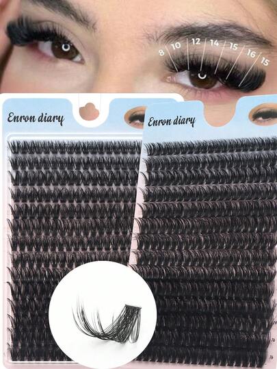 Dramatic Cat Eye Thick Cluster False Lashes, DD Curl Lifted Fluffy 3D Eyelashes, 10-18mm Mixed Length Easy DIY Soft Comfort Individual Lashes, Large Capacity Long Lasting Eye Makeup For Daily & Party