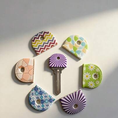 Funda de silicona para llaves, diseñada con líneas de colores, patrones florales y circulares. La funda suave y duradera para llaves permite una identificación rápida de las llaves. El exquisito patrón floral es adecuado para la decoración del hogar de bodas artísticas y es una opción ideal para la organización diaria de llaves, la decoración a juego y la elegante decoración del hogar.