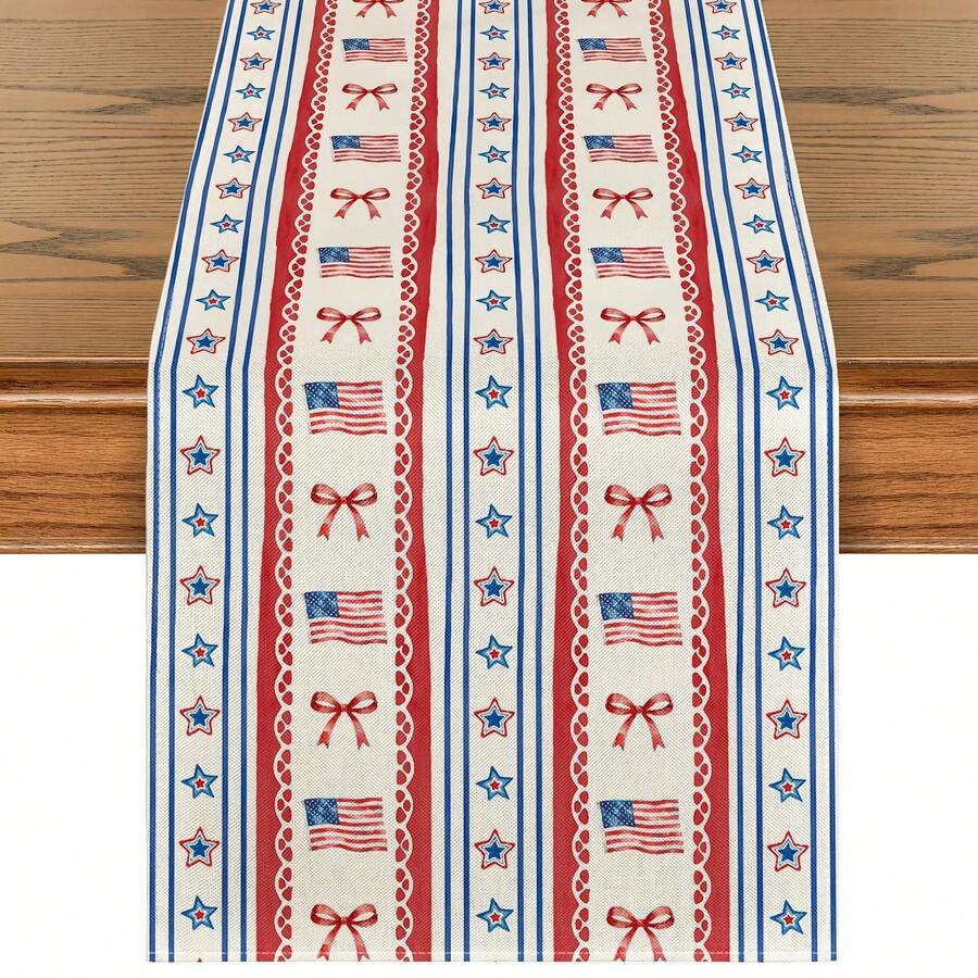 1 Stück Schleifen-Design Sternenbanner Muster Dekoration, inspiriert vom amerikanischen Flagge, geeignet für den 4. Juli Unabhängigkeitstag Feier, Jahrestag Küche und Esszimmer Dekoration, auch für Familienfeste geeignet. Verfügbare Größe: 13 x 36 - Verschiedenfarbig - Übersicht 1