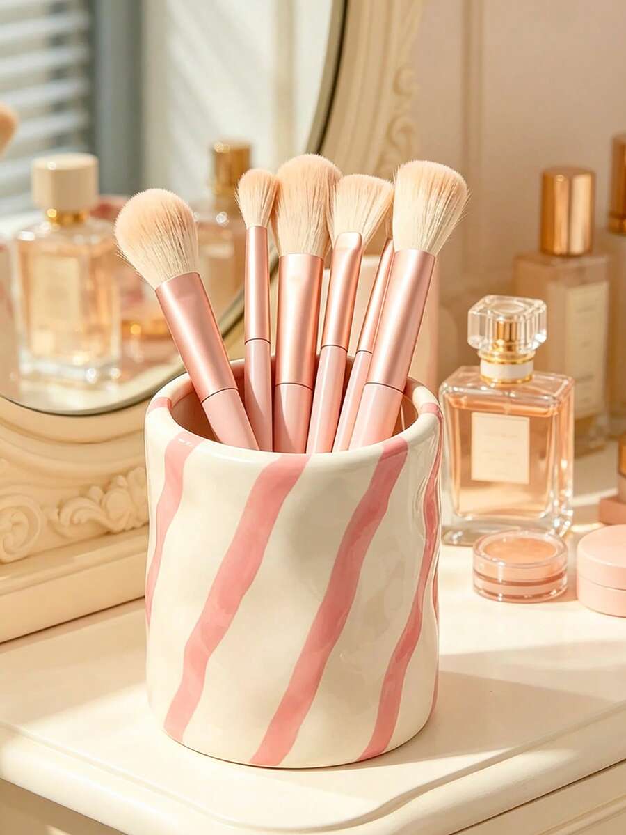 1pc Asymmetrical Shaped Resin Makeup Brush Holder, Asymmetric Surface Embossed, Multifunctional Desktop Decor, Mini Vase And Storage Box, Suitable For Living Room, Bedroom And Office - Multicolor - View 1
