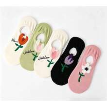 5 đôi tất nữ cổ thấp chống trượt họa tiết hoa tulip, chất liệu silicon, thích hợp cho mùa xuân/hè, đi làm hoặc làm quà tặng. - Nhiều màu - Xem 10