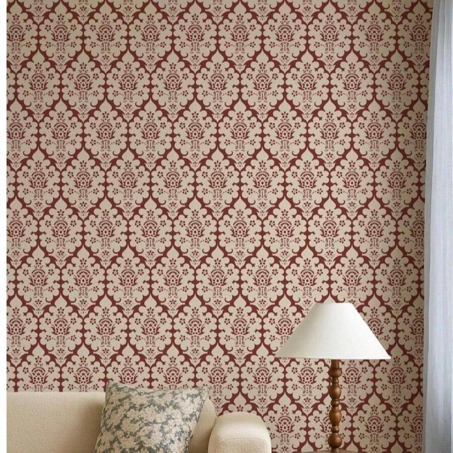 Burgundy Damascus Wallpaper - Floral Victorian Style Removable Or Non-Adhesive Wallpaper, Customizable Color - 1PC - View 1