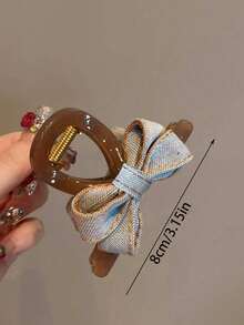 Hair Clips 1pc Fashionable Versatile Denim Bow Hair Clip - Stylish Black Fabric Accessory, Multifunctional For Parties And Birthdays, Ideal For Mother's Day Gift, Suitable For Any Occasion, Exquisite Gift For Girls And Best Friends Hair Accessories Elegant Claw Clips, Bow Accessories, School Stuff, College Autumn Accessories Fall Winter For Vacation Outfits Woman Summer Beach,Travel,Party - Multicolor - View 5