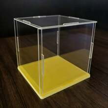 Caja de exhibición transparente extraíble, gabinete de exhibición, vitrina, caja de almacenamiento con base azul/amarilla/blanca, alta transparencia, adecuada para sala de estar, estudio, dormitorio, exhibición de colecciones, autos a escala, coleccionables, decoraciones, manualidades, disponible en diferentes tamaños - Base amarilla - View 6