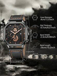 1件，男士简约黑色表盘石英表，带日期显示功能，PU表带和方形表壳 - 电池供电模拟指针手表，适合商务、办公和休闲场合佩戴，是理想的礼物。 - 彩色 - 查看 6