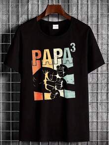 Wear Casually With A Black T-Shirt Featuring A Three-Handed Graphic Design Celebrating Fatherhood. - Black - View 1