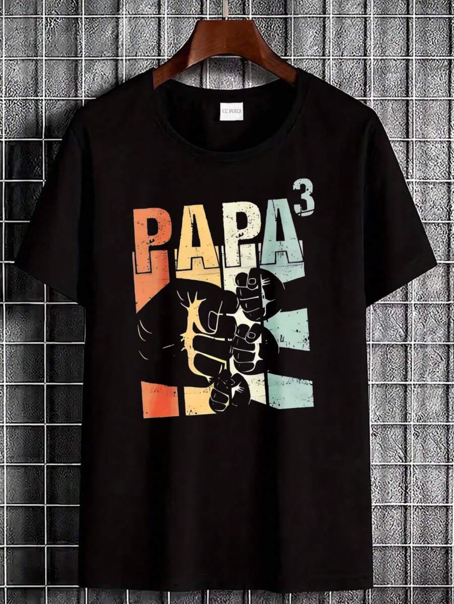 Wear Casually With A Black T-Shirt Featuring A Three-Handed Graphic Design Celebrating Fatherhood. - Black - View 1