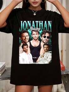 Jonathan Bailey 90s Vintage Style T-Shirt, Soft-Style  T-Shirt, Gift For Woman And Man Garment-Dyed T-Shirt - Black - View 6