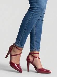 RE&TON Women's Pointed Toe Pump With 9cm Heel And Comfort Insole SC2 - 櫻桃清漆 - 查看 1
