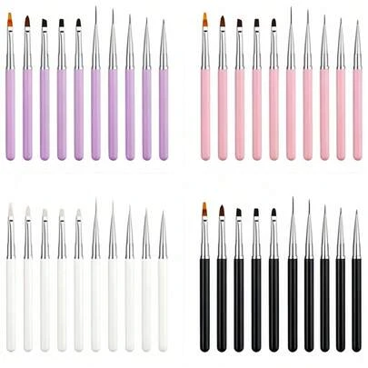 10pcs Nail Art Pens Set, Multi-Color Options, Multi-Functional Painting Liner Pens, Professional & Beginner Friendly, Suitable For Gel Nail, Painting, Tie Dye, Salons & Home Use