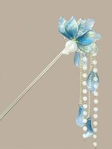 Antique Style Blue Flower Hairpin With A High-End Feel, New Chinese Style Faux Pearl Tassel Step Rocking Women's Hair Accessories, Hairpins, Headpieces, Hairpins - Nhiều màu - Xem 1