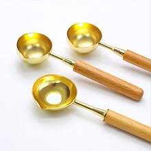 1pc Round Wooden Handle Wax Seal Spoon - For Melting Wax To Decorate Envelopes, Invitations, Greeting Cards, Personal Journals, Scrapbooks, DIY Crafts - Wooden Handle Spoon - View 1