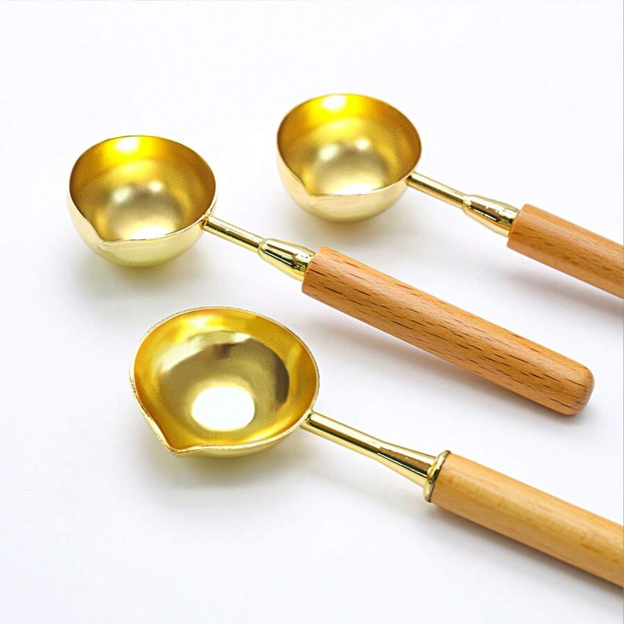 1pc Round Wooden Handle Wax Seal Spoon - For Melting Wax To Decorate Envelopes, Invitations, Greeting Cards, Personal Journals, Scrapbooks, DIY Crafts - Wooden Handle Spoon - View 1