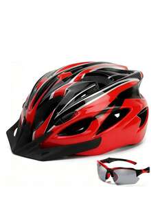Casco De Bicicleta Adulto Ciclismo Casco+gafas Talla For Head Size (52-58cm) - Rojo - Ver 10