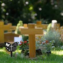 Acrylic Butterfly Cross Gravestone Memorial Stake, Waterproof And UV-Resistant Grave Decoration, Black Butterfly Ornament - A - View 1