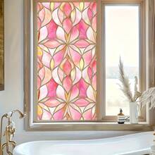 1pc Pink Frosted Privacy Window Film, Reusable Static Cling With Shell & Floral Pattern, Suitable For Bedroom, Bathroom, Home Office And Romantic Home Decor - Colored Electrostatic Frosted Film - View 10