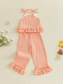 Conjunto de verano para bebés niñas pequeñas: adorable conjunto de top sin mangas con cuello cuadrado y pantalón con estampado floral. - Rosa - Ver 4